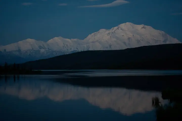 Denali, 20,310 feet, over Wonder Lake before sunrise, Denali National Park and Preserve, July 2018.