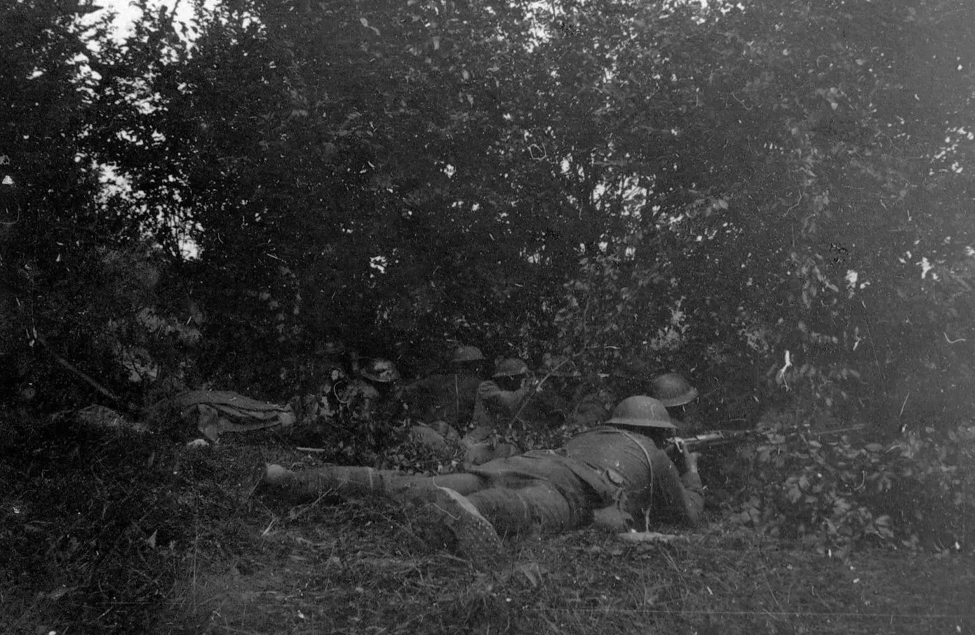 Americans in firing positions in Belleau Wood, June 1918, photographed by French soldier Marius Vasse