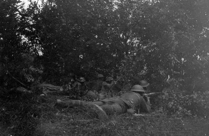 Americans in firing positions in Belleau Wood, June 1918, photographed by French soldier Marius Vasse