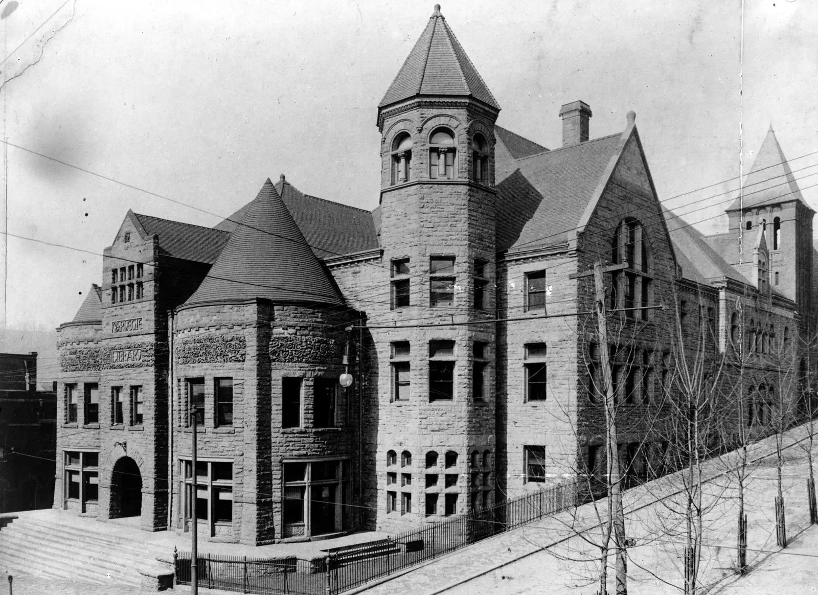 The Braddock Carnegie Free Library in 1893. Opened in 1889, it was the first Carnegie library in the United States.