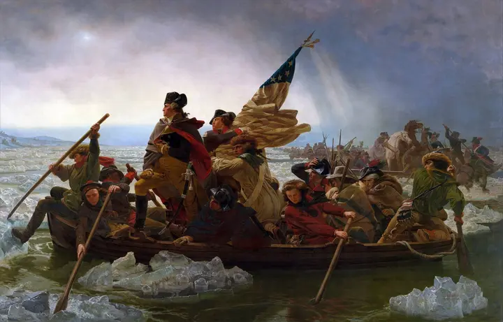 Washington Crossing the Delaware (Emanuel Leutze, 1851), 21 feet wide, at the Metropolitan Museum of Art.