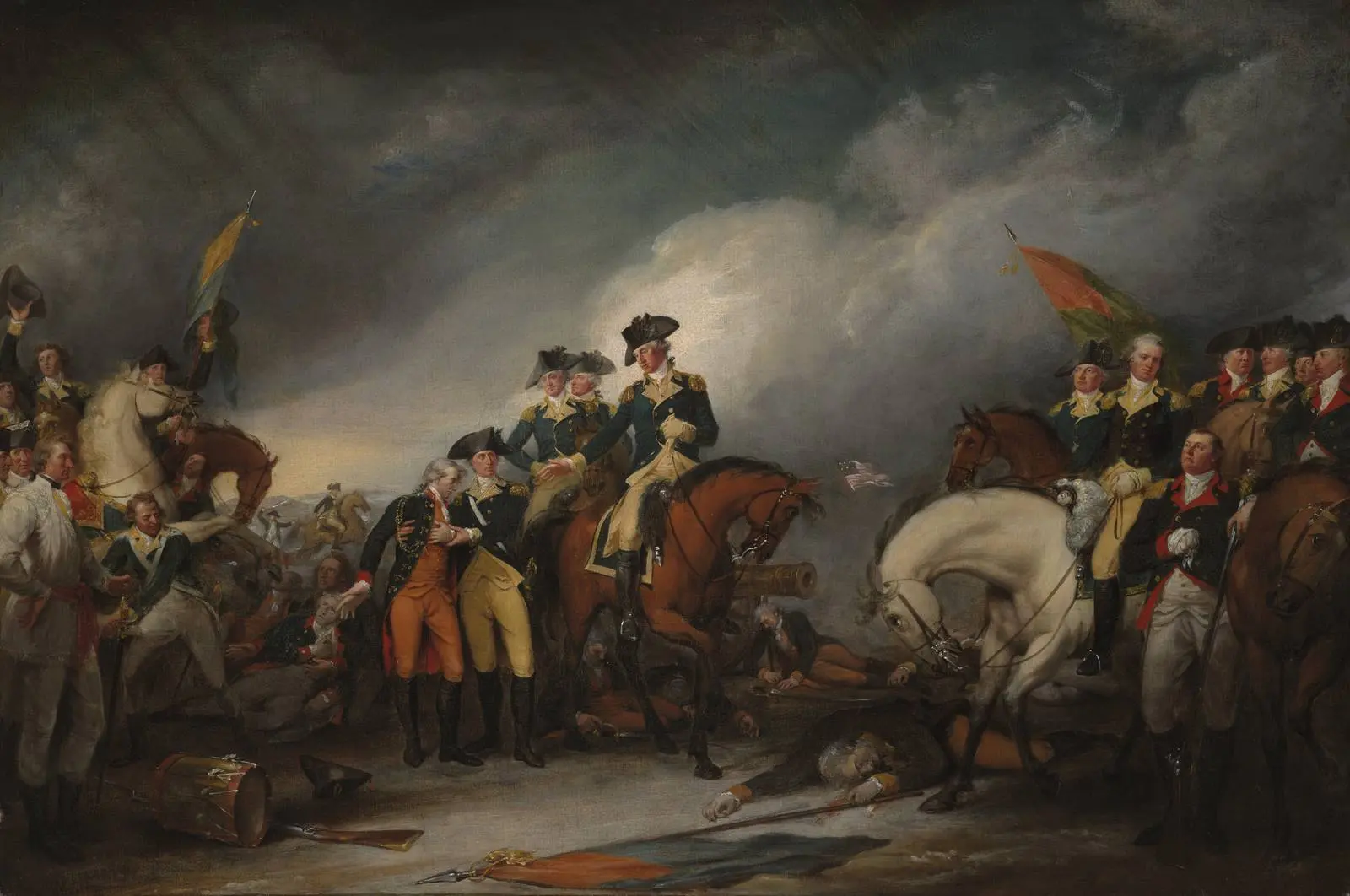 The Capture of the Hessians at Trenton (John Trumbull): the mortally wounded Colonel Rall before Washington.