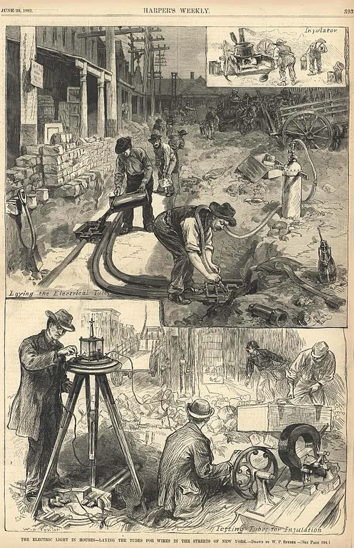 Harper’s Weekly, 1882: Edison crews lay the tubes for the electric mains under the streets of New York
