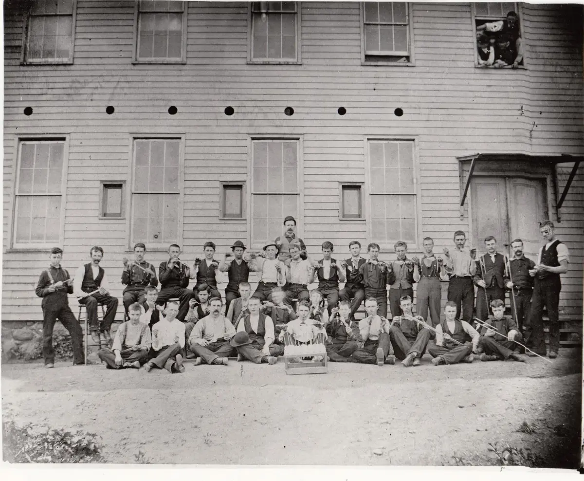 The glassblowing crew of the Edison lamp factory at Menlo Park, 1880