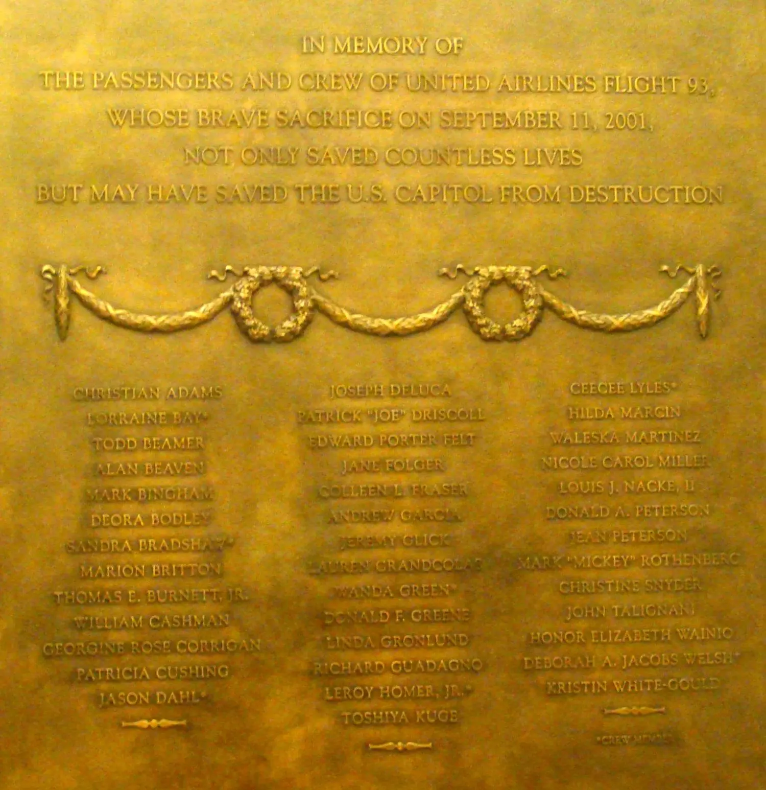 The plaque in the U.S. Capitol, dedicated in 2009: their sacrifice “may have saved the U.S. Capitol from destruction”