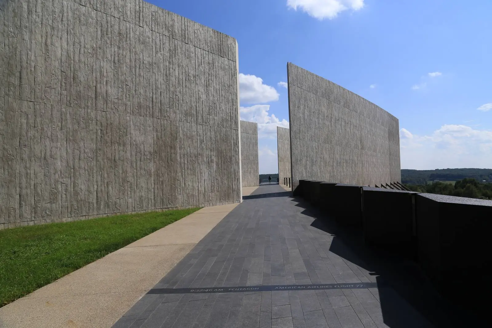 The walkway through the visitor center walls follows Flight 93’s final flight path