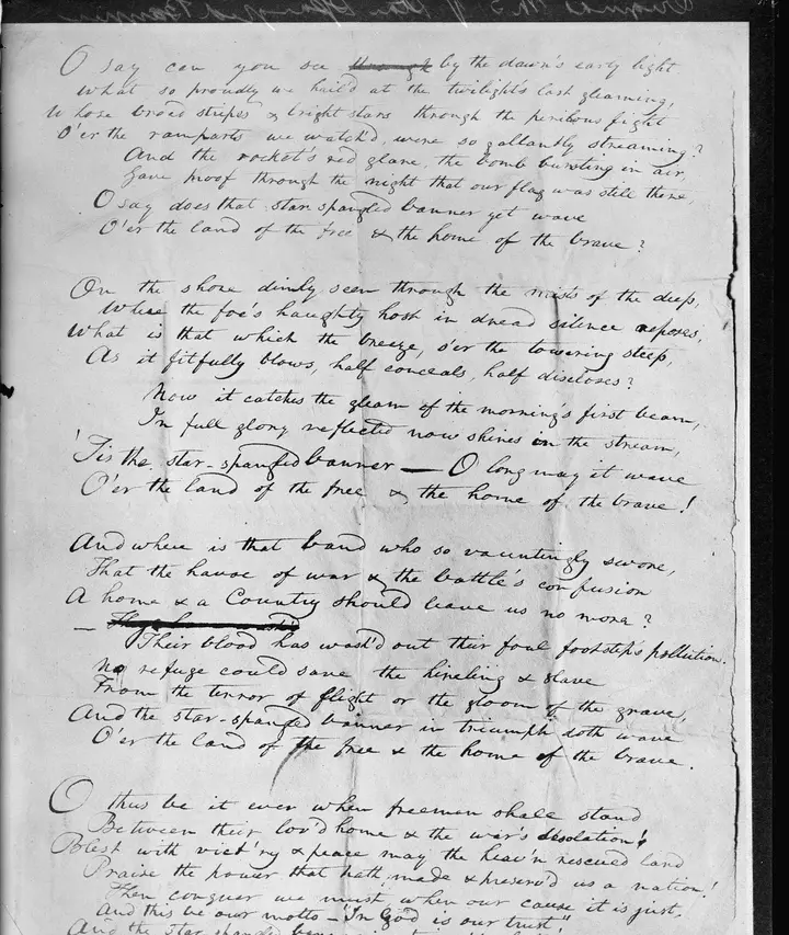 Key’s own manuscript of the song, four verses on one sheet (photographed 1914).