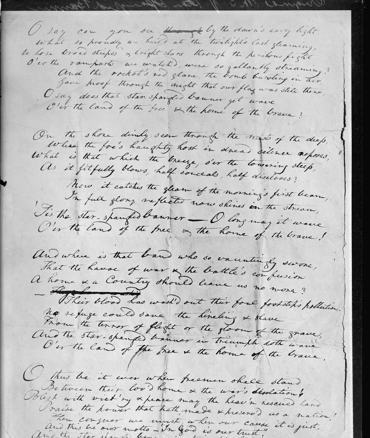 Key’s own manuscript of the song, four verses on one sheet (photographed 1914).