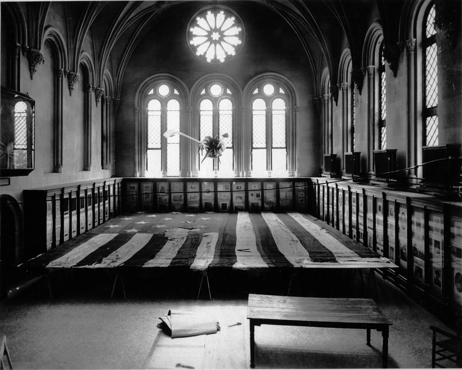 The flag laid out in the Smithsonian Castle in 1914, two years after Armistead’s grandson gave it to the nation.