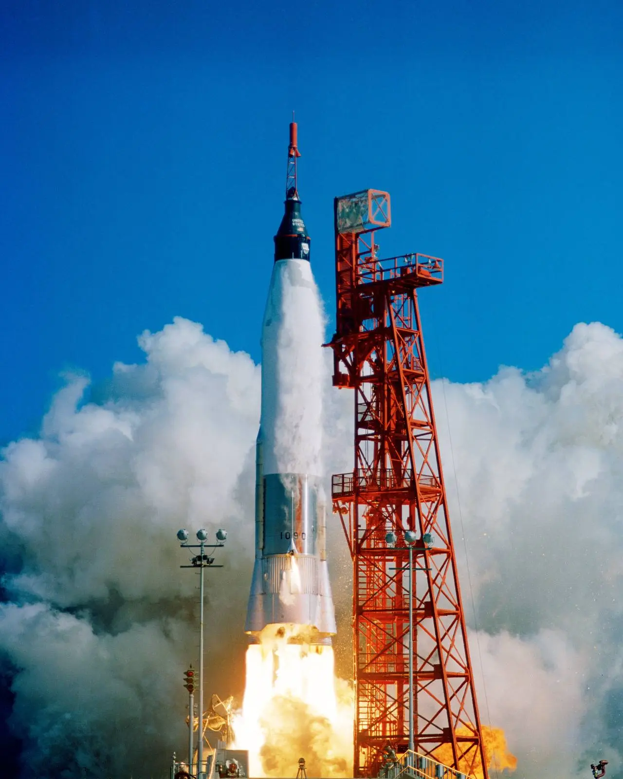 Mercury-Atlas 6 lifts off from Launch Complex 14, Cape Canaveral, at 9:47 a.m. EST, 20 February 1962 (KSC-62PC-0011)