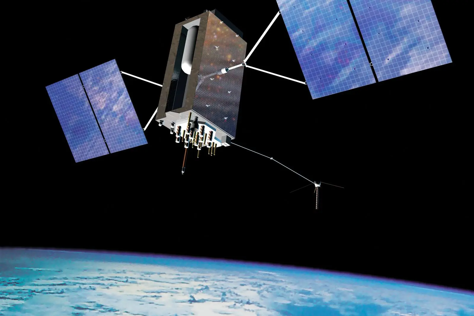 A GPS Block IIIA satellite in orbit, 12,550 miles above the Earth (artist's impression).