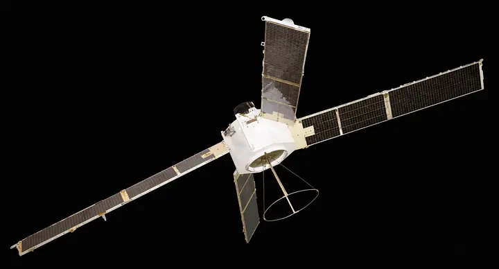 Transit 5-A, an early satellite of the Navy's Transit system built by the Johns Hopkins Applied Physics Laboratory, in the Smithsonian's collection.