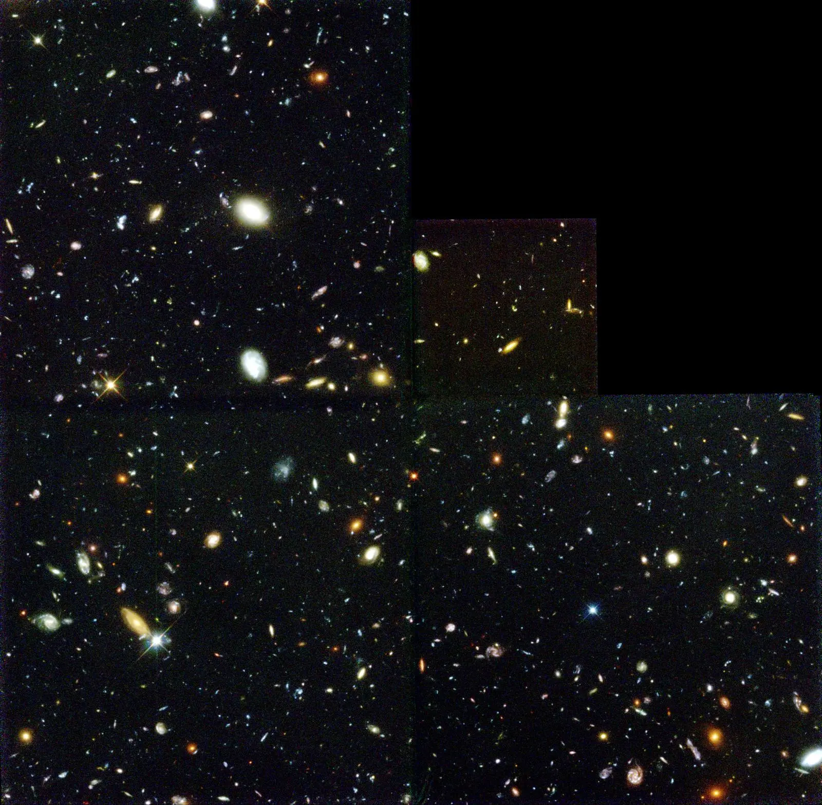 The Hubble Deep Field: nearly 3,000 galaxies in a speck of sky near the Big Dipper, built from ten days of WFPC2 exposures in December 1995.