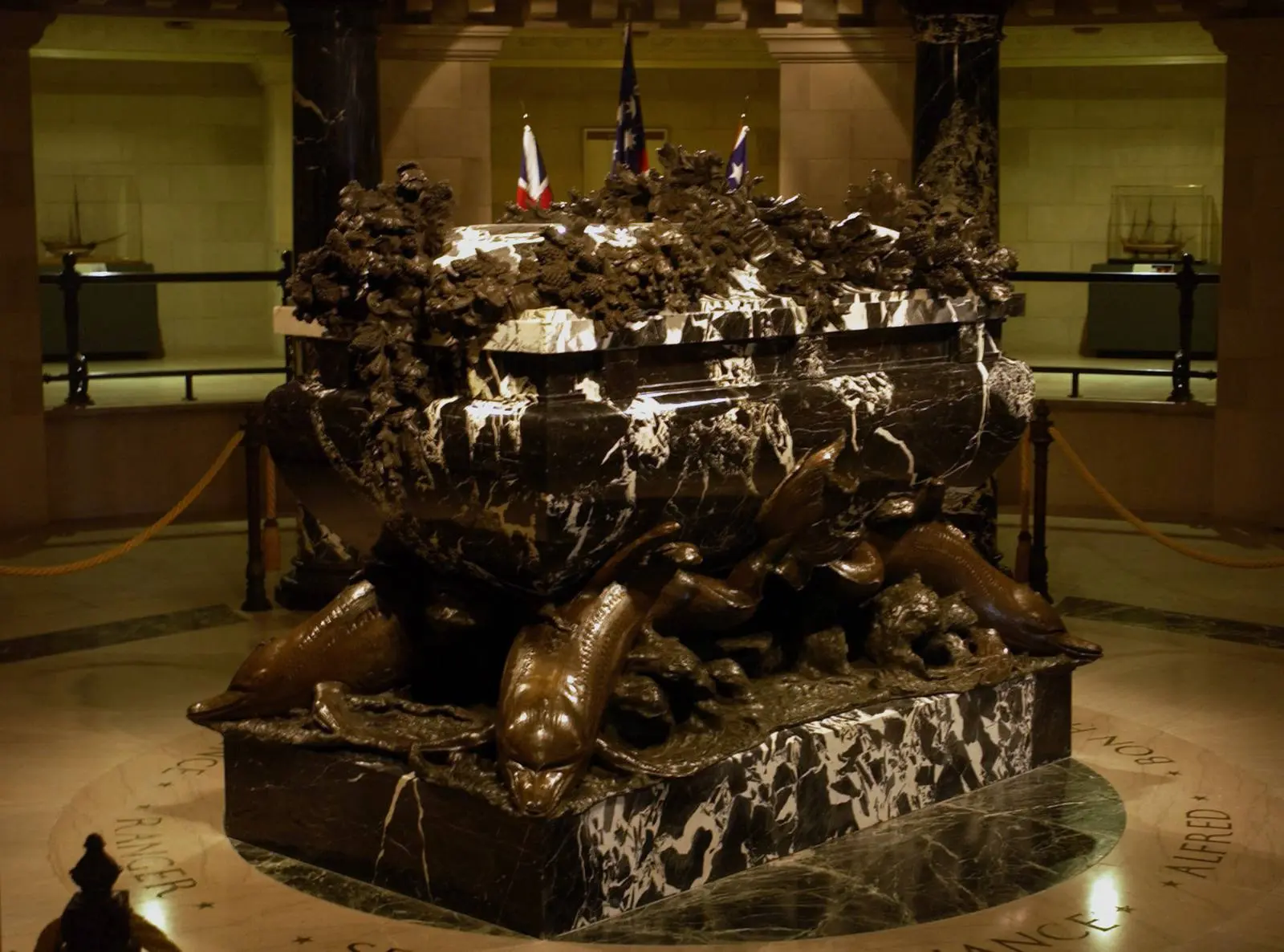 Jones’s marble sarcophagus in the crypt beneath the U.S. Naval Academy Chapel, Annapolis, where he was laid to rest in 1913.