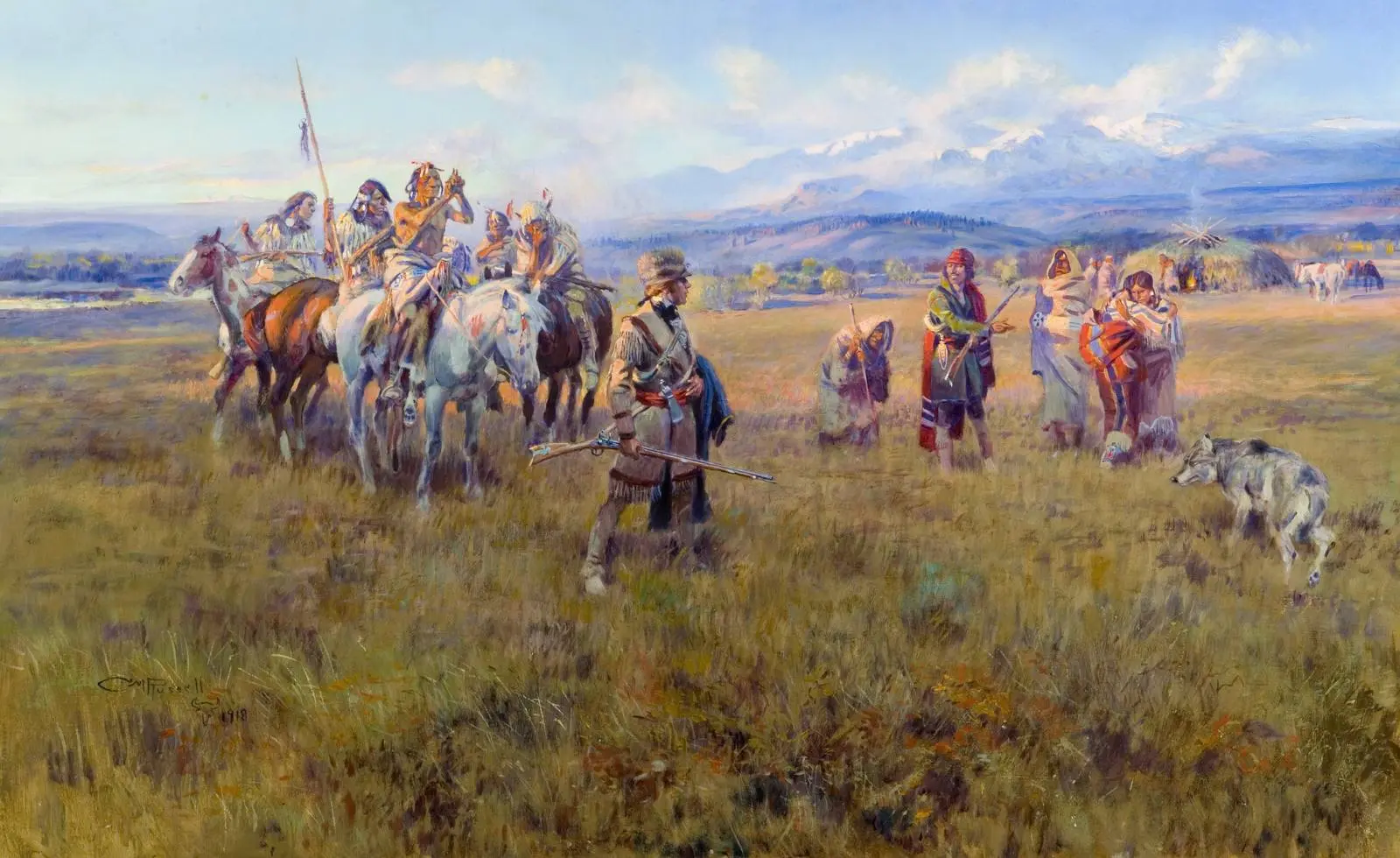 Lewis and Clark Reach Shoshone Camp Led by Sacajawea, Charles M. Russell, 1918.