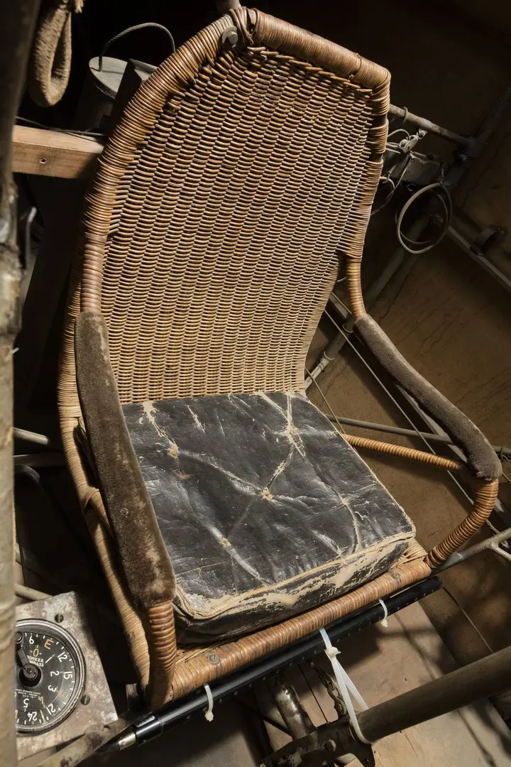 The wicker seat Lindbergh sat in for 33 and a half hours, chosen to save weight.