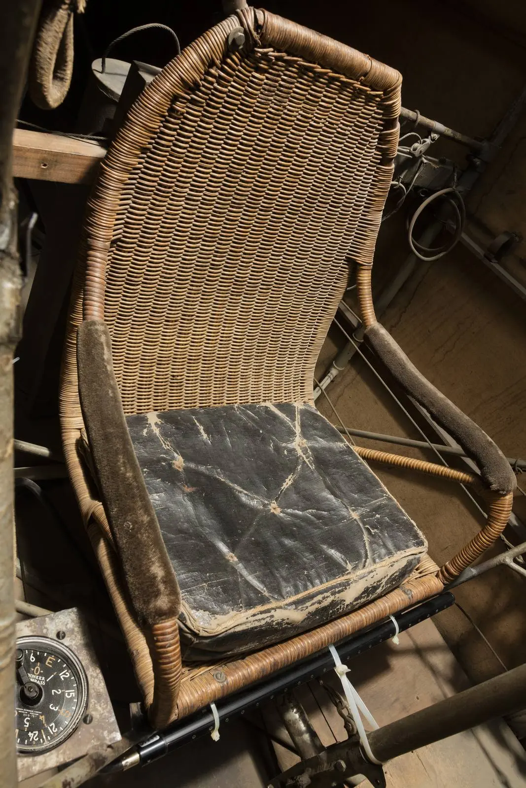 The wicker seat Lindbergh sat in for 33 and a half hours, chosen to save weight.