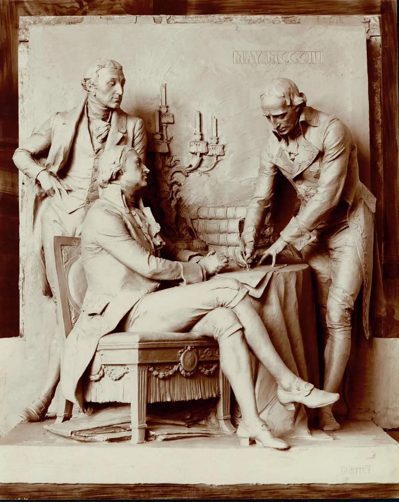 Karl Bitter’s relief of the treaty signing in Paris, inscribed May 1803, made for the Louisiana Purchase Exposition in St. Louis in 1904.