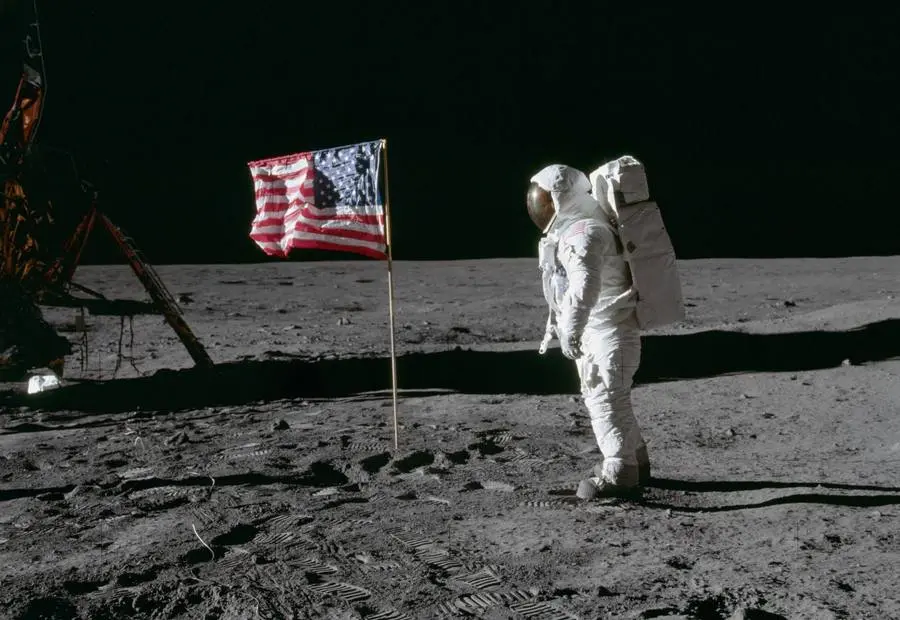 Buzz Aldrin beside the U.S. flag at Tranquility Base, July 20, 1969 (AS11-40-5875)