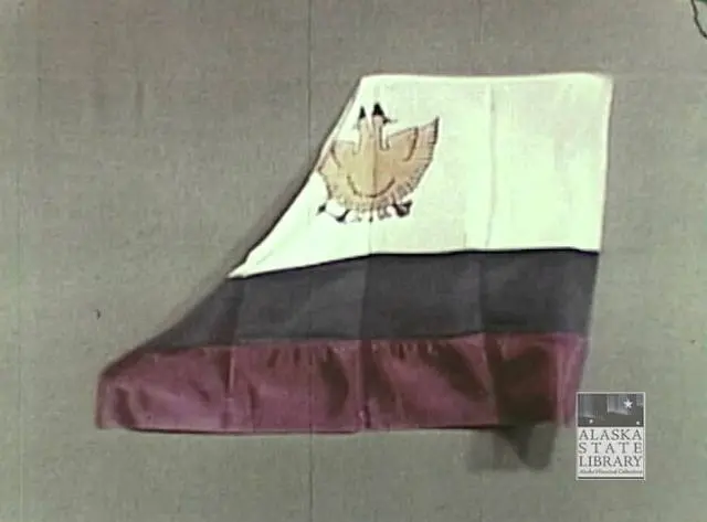 A Russian-American Company flag, from The Heritage of Alaska, episode 15: Alaska Day, 1867 (1968).