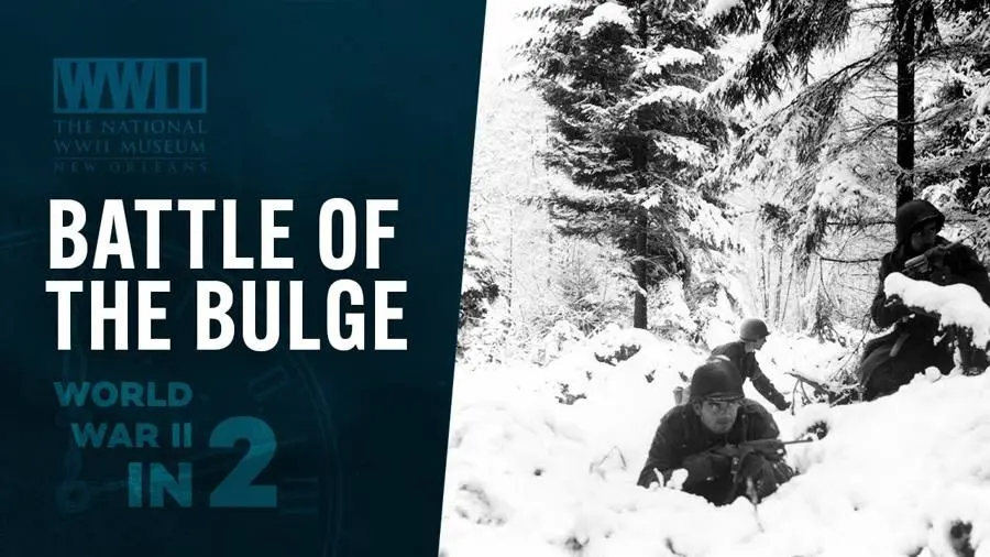 Title frame of the National WWII Museum's Battle of the Bulge episode of WWII in 2 (YouTube thumbnail)