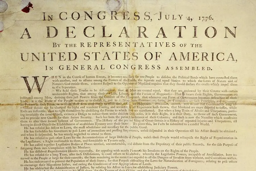 The headline of a Dunlap broadside, the first printing of the Declaration, July 4-5, 1776.