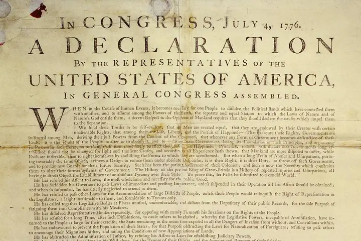 The headline of a Dunlap broadside, the first printing of the Declaration, July 4-5, 1776.