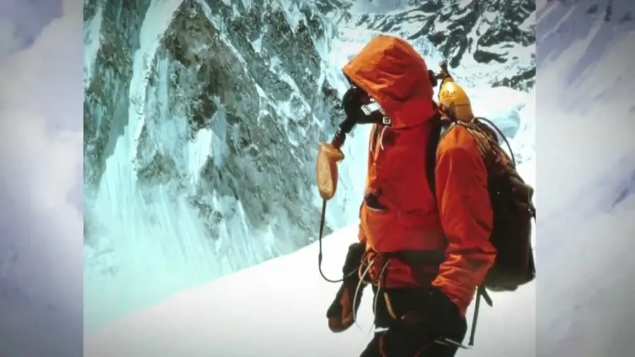 A climber on oxygen high on Everest, from “1963 American Everest Expedition: The West Ridge.”
