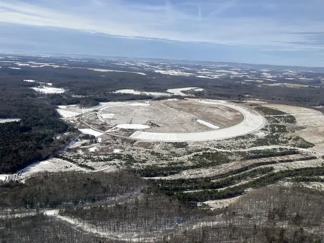 The Flight 93 National Memorial from the air, December 2024