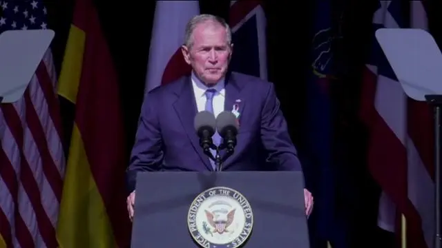 President George W. Bush speaks at the Flight 93 National Memorial on the 20th anniversary, 11 September 2021