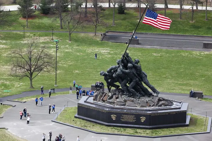 Aerial view of the U.S. Marine Corps War Memorial, Arlington, Virginia, 6 April 2018