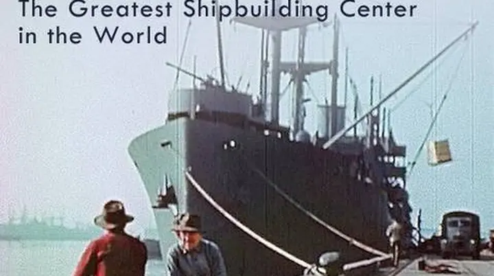 A Liberty ship at the dock, from KQED’s The Greatest Shipbuilding Center in the World.