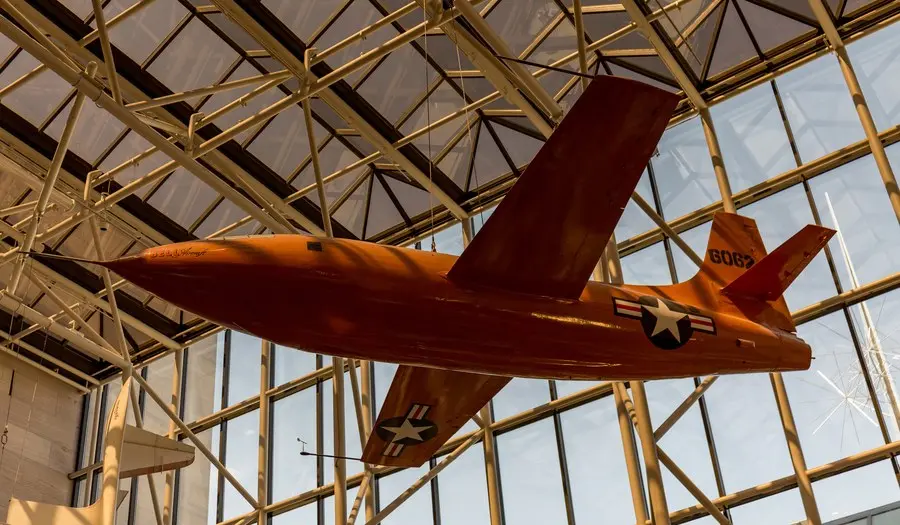 Glamorous Glennis suspended in the National Air and Space Museum's Milestones of Flight hall, 2018.