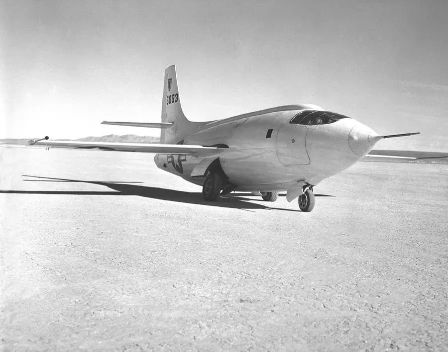 The second X-1 (#46-063) on Rogers Dry Lake at Muroc, 1949.