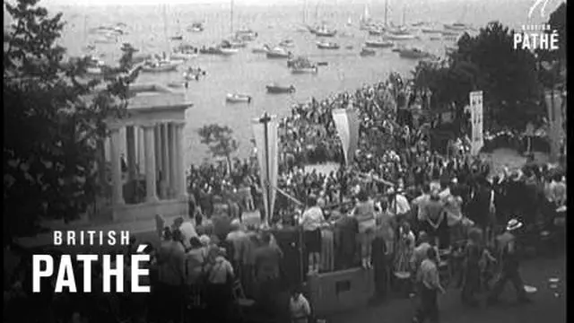 Crowds at Plymouth, Massachusetts, welcome Mayflower II in June 1957 (video still).