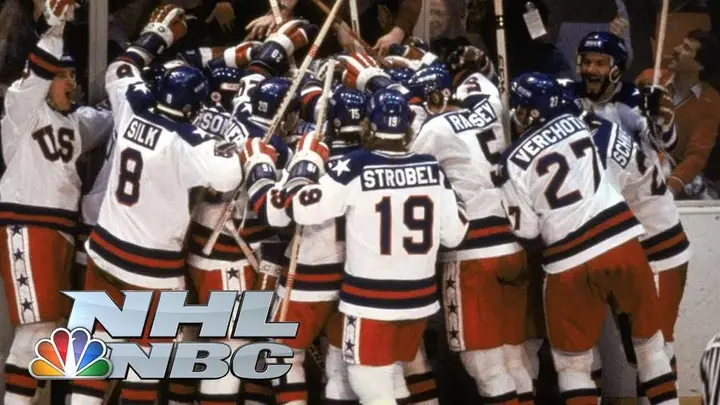 The U.S. team celebrates the win over the Soviet Union (NBC Sports YouTube thumbnail)