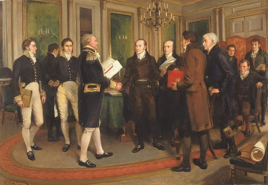 The Signing of the Treaty of Ghent, Christmas Eve, 1814 (Amédée Forestier, 1914).