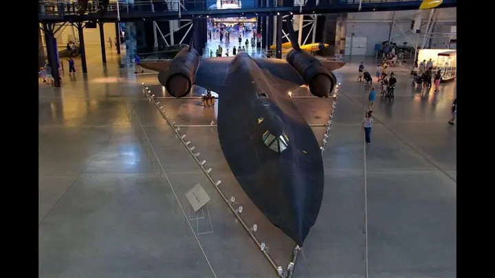 Video still: the SR-71 at the Smithsonian's Steven F. Udvar-Hazy Center.