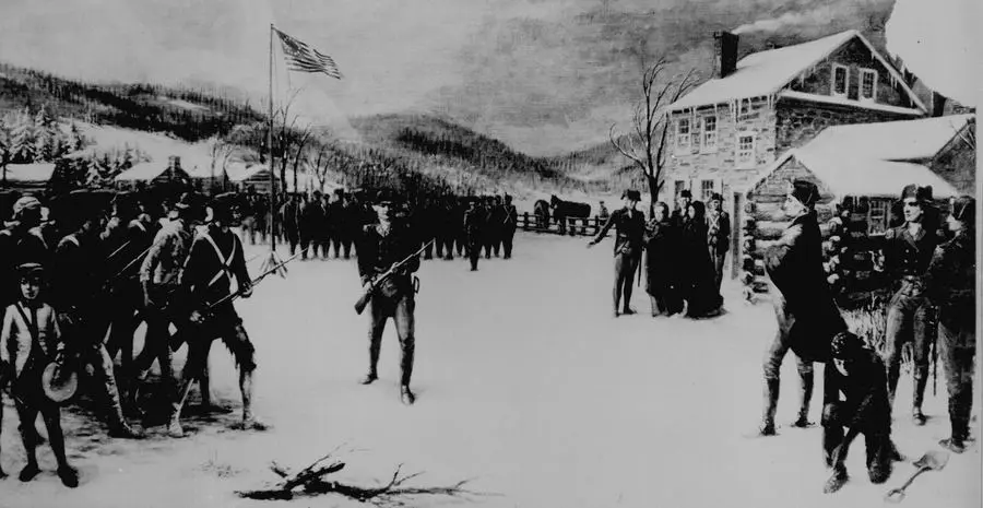 Baron von Steuben drills the army at Valley Forge (Augustus G. Heaton).