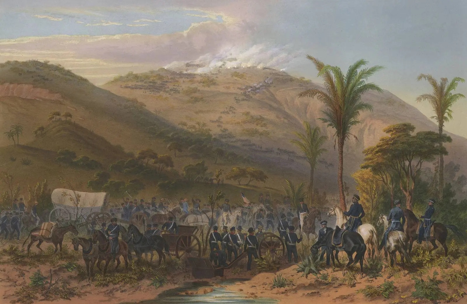Scott’s army at Cerro Gordo, 18 April 1847, as the flanking attack carries El Telégrafo (Carl Nebel, 1851).