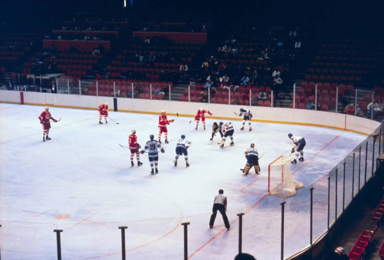 A hockey game in the Olympic Field House during the 1980 Winter Games at Lake Placid