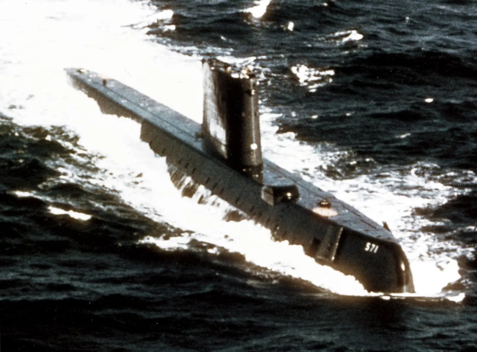 Nautilus underway at sea in November 1955, her first year on nuclear power.