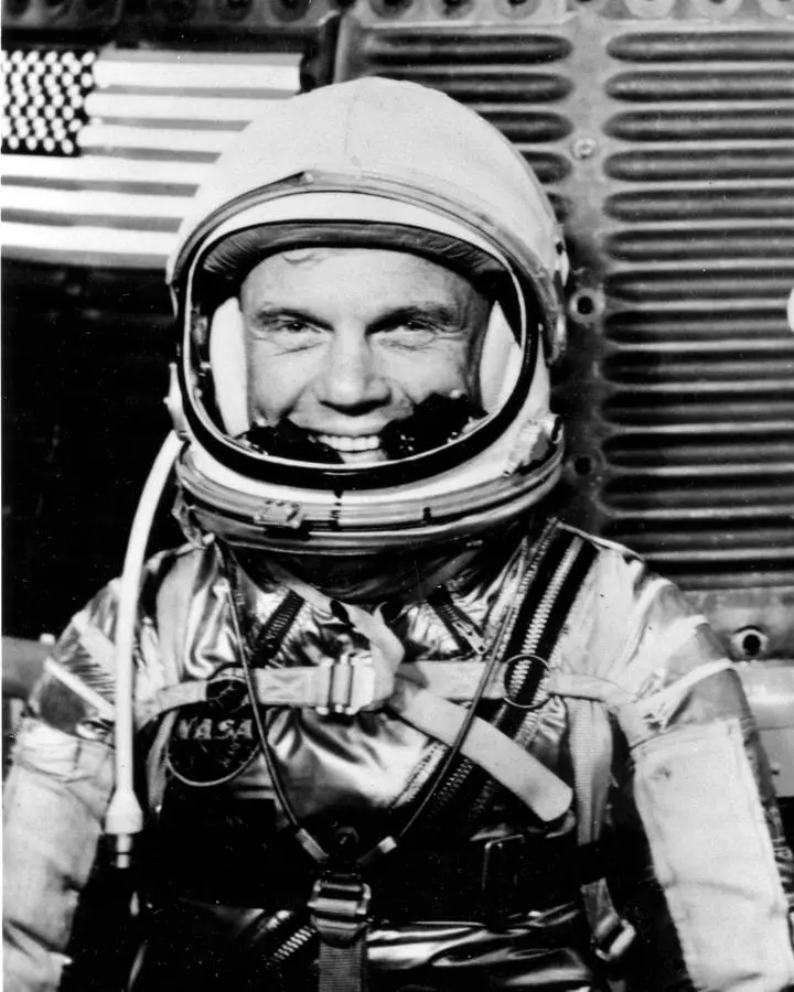 Lt. Col. John H. Glenn Jr., USMC, beside Friendship 7 during preflight activities, 1962 (62-MA6-55)