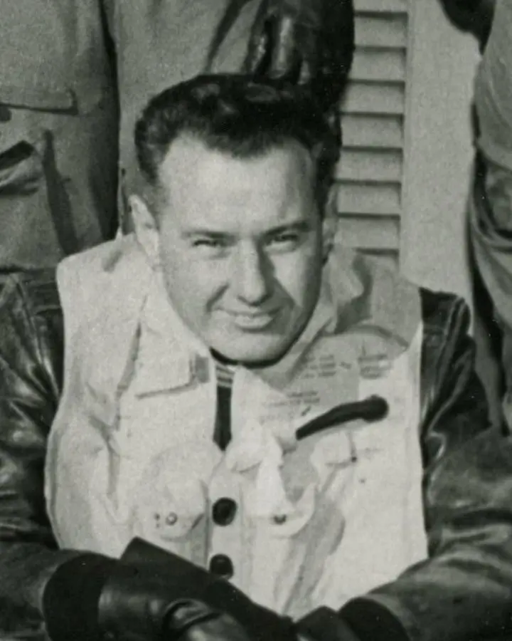 Bob Hoover in flight gear with fellow North American Aviation test pilots (detail).
