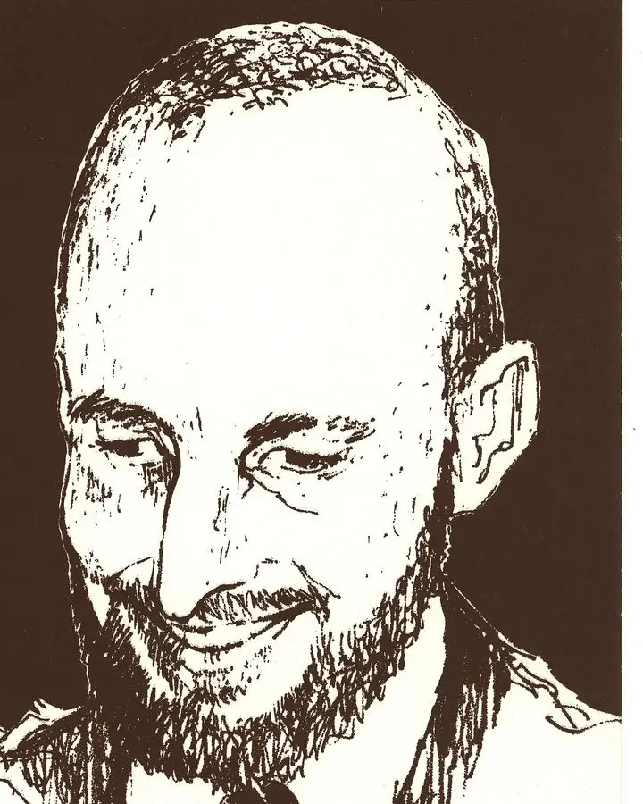Drawing of Dr. Thomas F. Hornbein from the poster for his St. Louis talk “High Adventure,” April 1964 (detail).