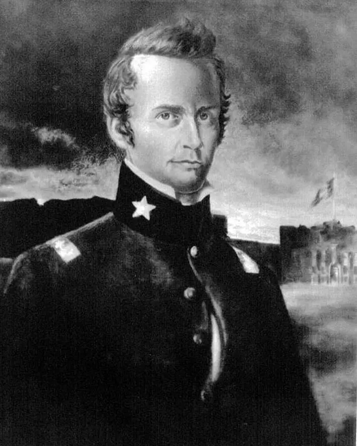 William Barret Travis, commander of the Alamo (Henry Arthur McArdle, before 1908).