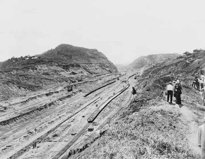 Culebra Cut with Gold Hill, Panama Canal construction, c. 1912
