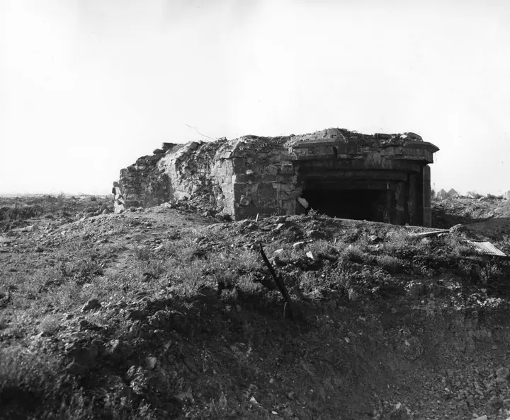 Shattered German gun casemate at Pointe du Hoc, September 1944