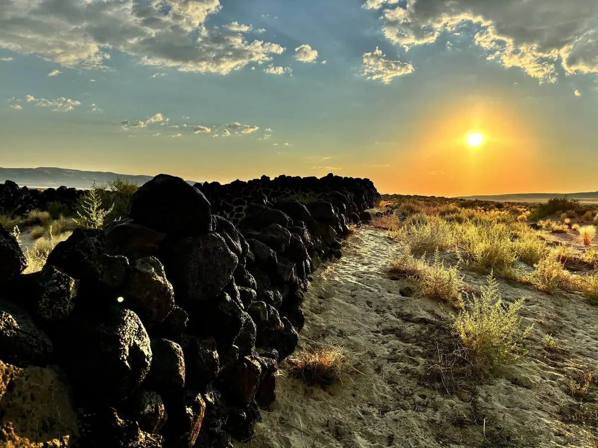 Sunset over the lava-rock walls of Sand Springs station, Nevada, where Pony Bob Haslam changed horses on his 380-mile ride in May 1860.