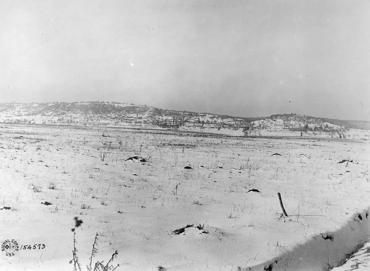 Hill 223, Argonne Forest, marked with the 328th Infantry's line of advance in its capture on 7 October 1918 (111-SC-154573)